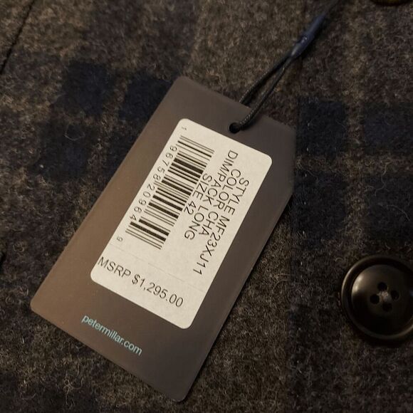 Peter Millar Crown Crafted Plaid Soft Jacket Blazer Grey Blue Men's Size 42 Long - Picture 3 of 7